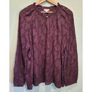 J Jill Purple Semi Sheer Floral Long Sleeve Relaxed Fit Top Whimsigoth Sz L